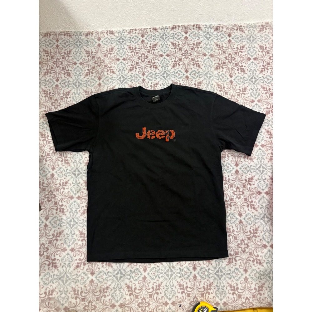 Jeep Mens T-Shirt XL Black Orange Camo Chenille Logo Graphic Short Sleeve Tee
